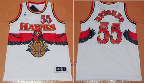 Men Atlanta Hawks #55 Dikembe Mutombo White Throwback Stitched NBA Jersey